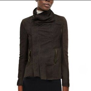 VEDA Black Suede Leather Jacket Wool Knit Panels Underarms Women’s Medium